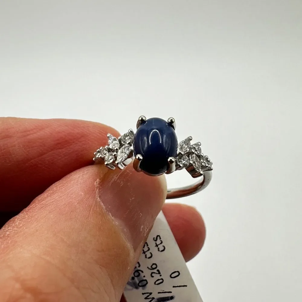 NWT 8x6mm oval cut star sapphire in 14kt WG with .26ctw diamond‎ accents!